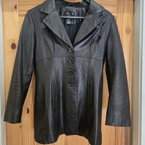 bebe Black Leather Button-Front Blazer Jacket Size L